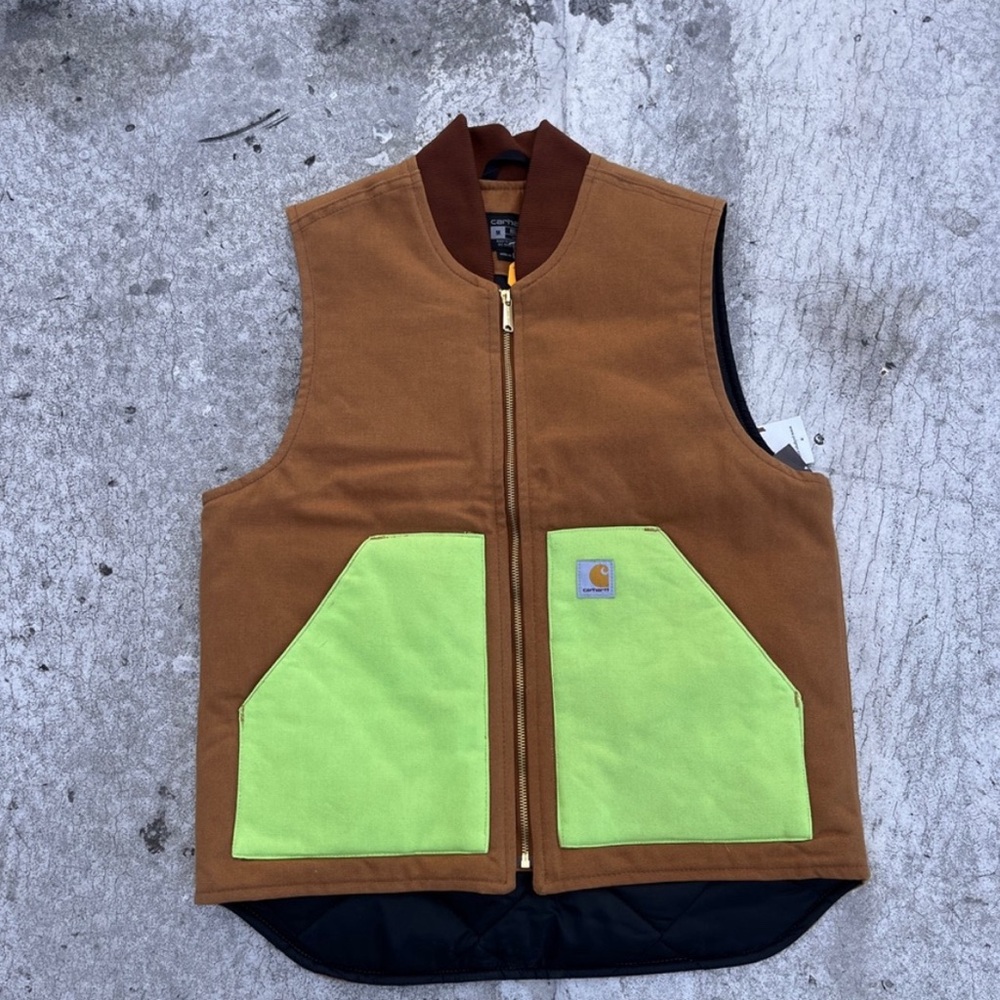 Carhartt Brown Vest with Neon Green Pockets